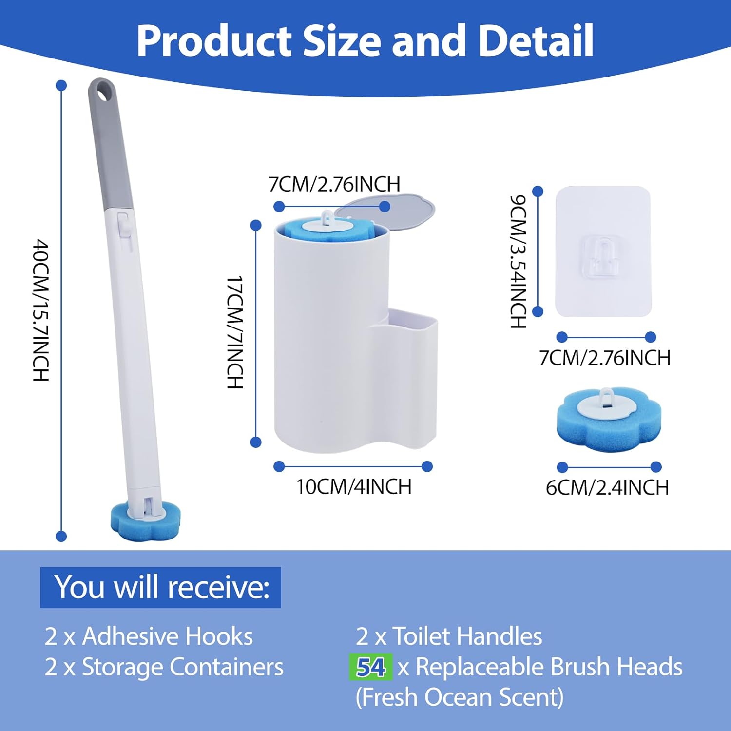 Detalle 2 de lompyeu Scopino WC usa e getta con pulizia WC – set da parete in 2 pezzi con 54 dischetti struccanti