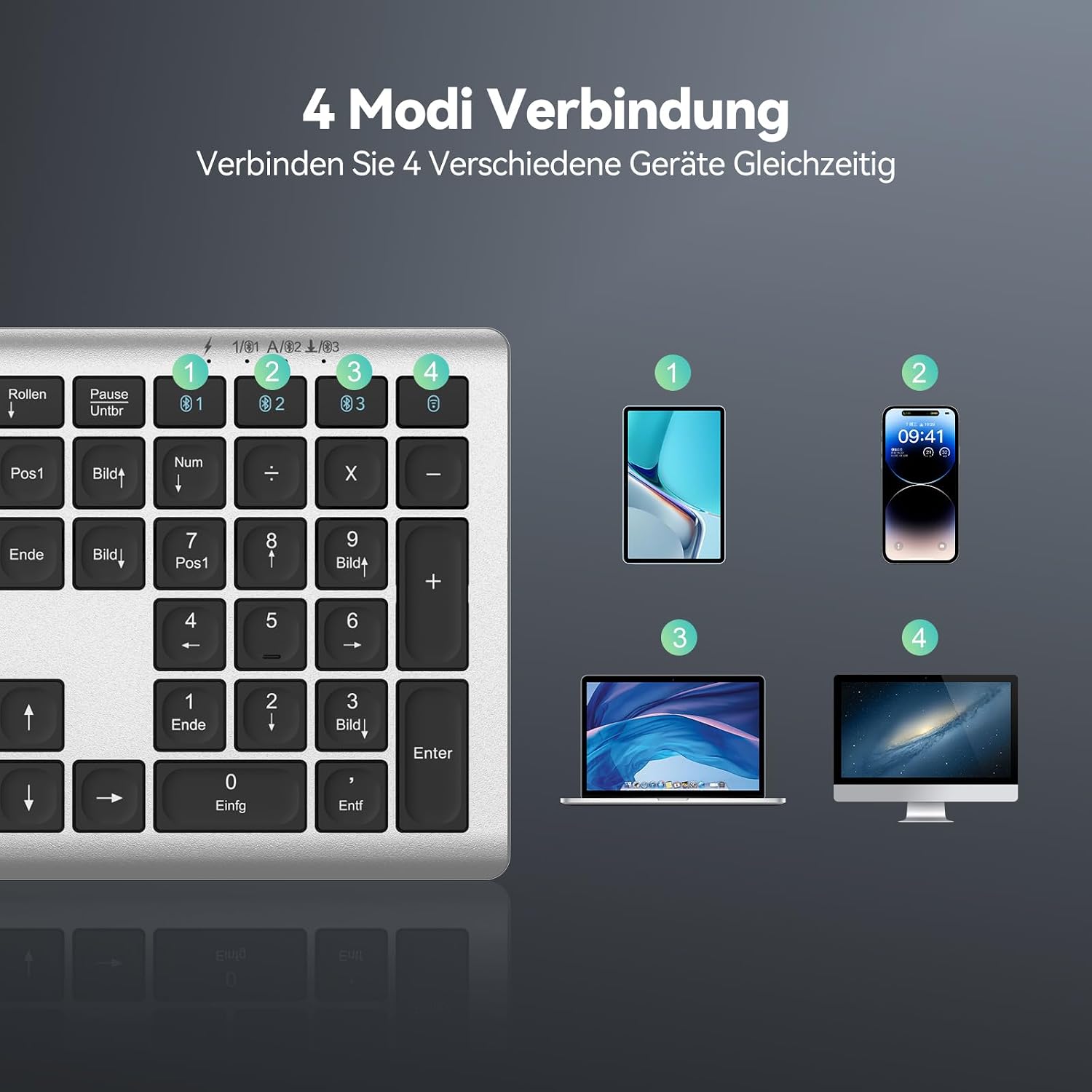 Thumbnail 1 de TECKNET Bluetooth Tastatur Kabellos BT+2.4G