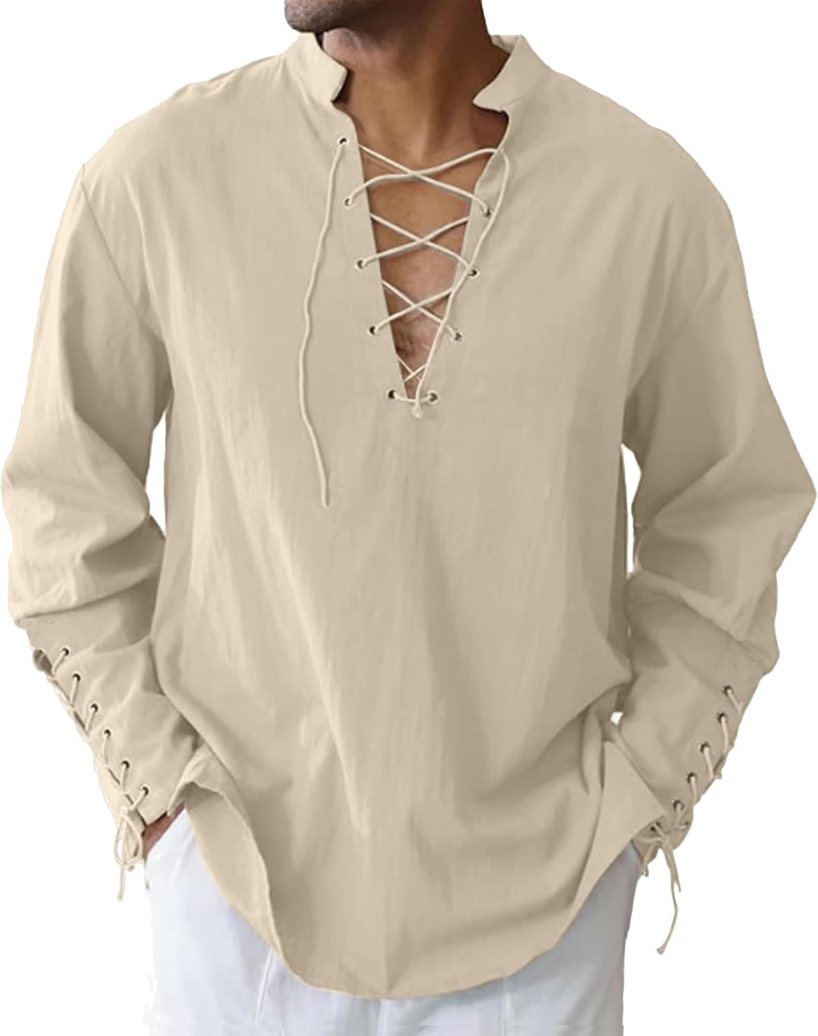 Detalle de LVCBL Camicia Medievale Uomo Cotone Lino