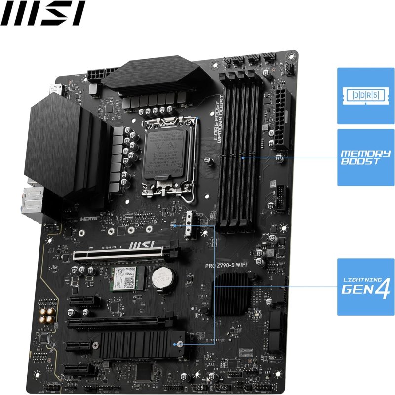 Detalle de MSI PRO WIFI Z790-S WIFI: potencia profesional con conectividad Wi‑Fi y DDR5 para zócalo LGA1700