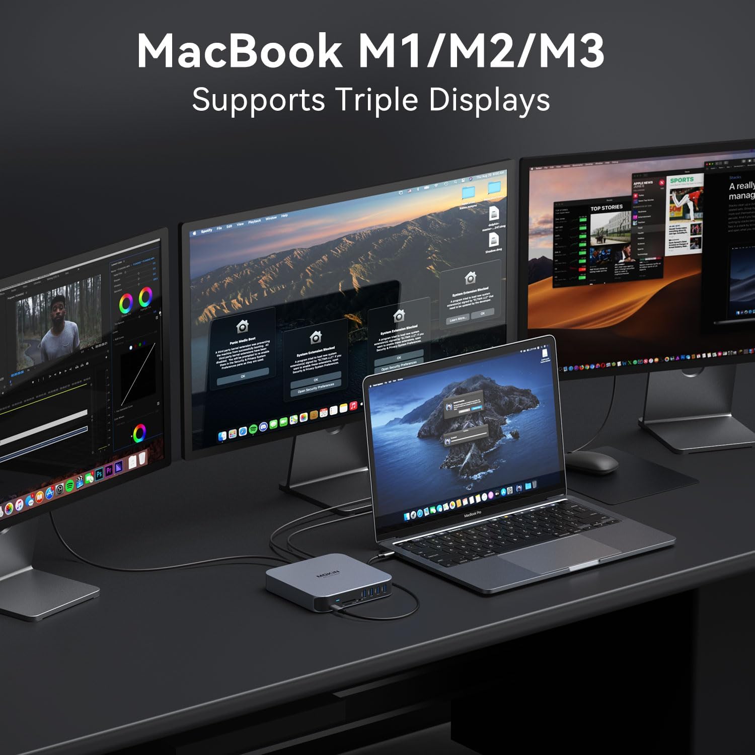 Detalle de MOKiN 13-in-1 USB-C Docking Station für MacBook Air/Pro – 65 W PD, Dual 4K HDMI, USB-A/C, VGA, Ethernet, SD/TF