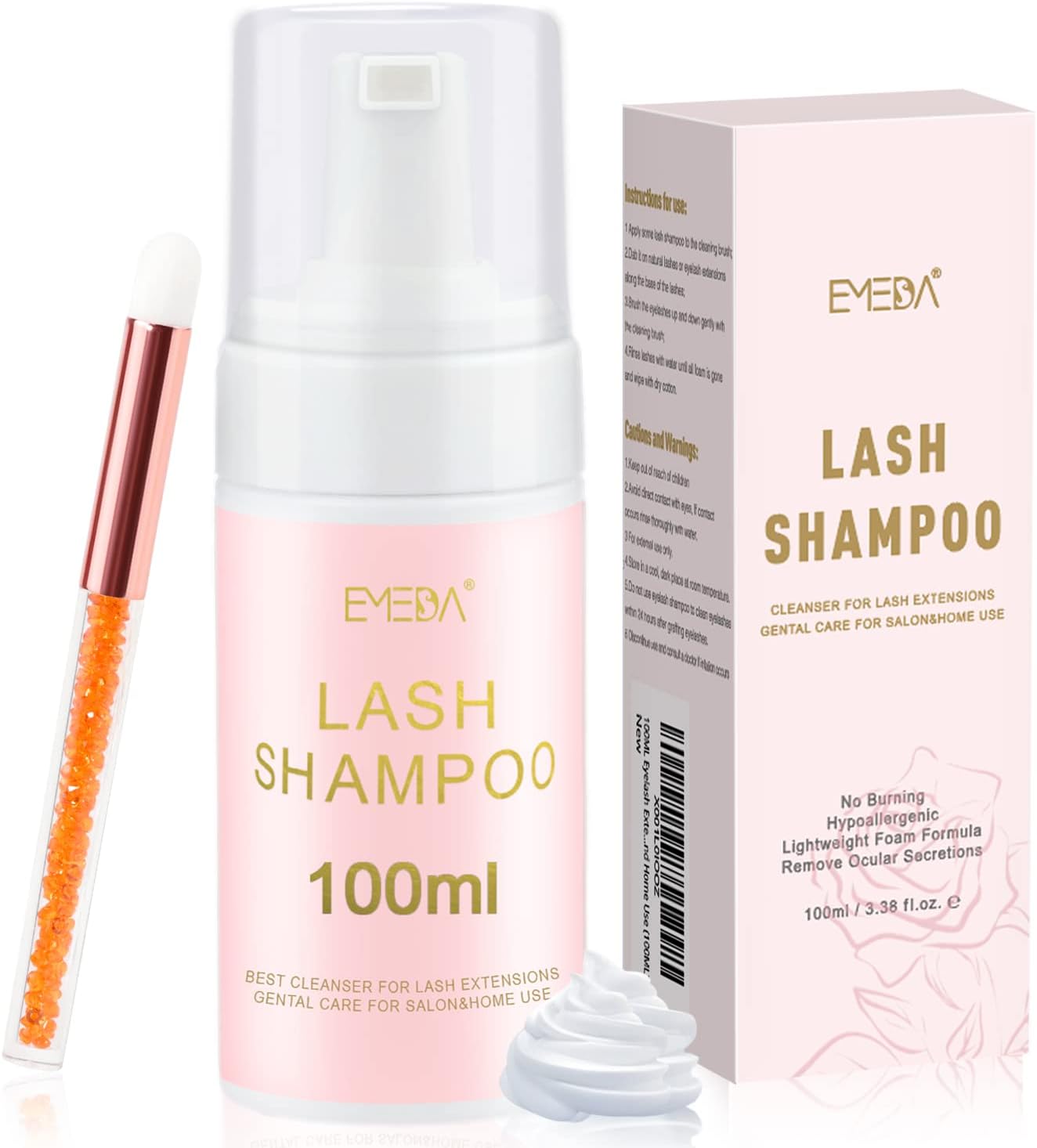 Detalle 2 de EMEDA 100ML Champú para pestañas espuma para extensiones 👁