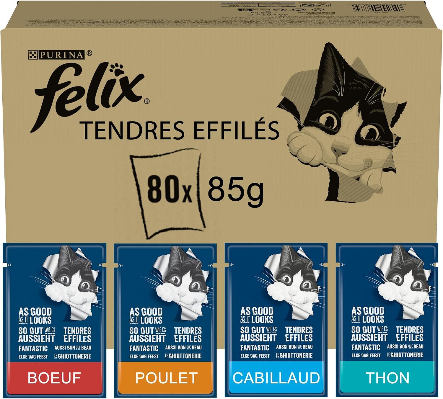Detalle de FELIX Tendres Effilés en gelée 80x85g 🐱