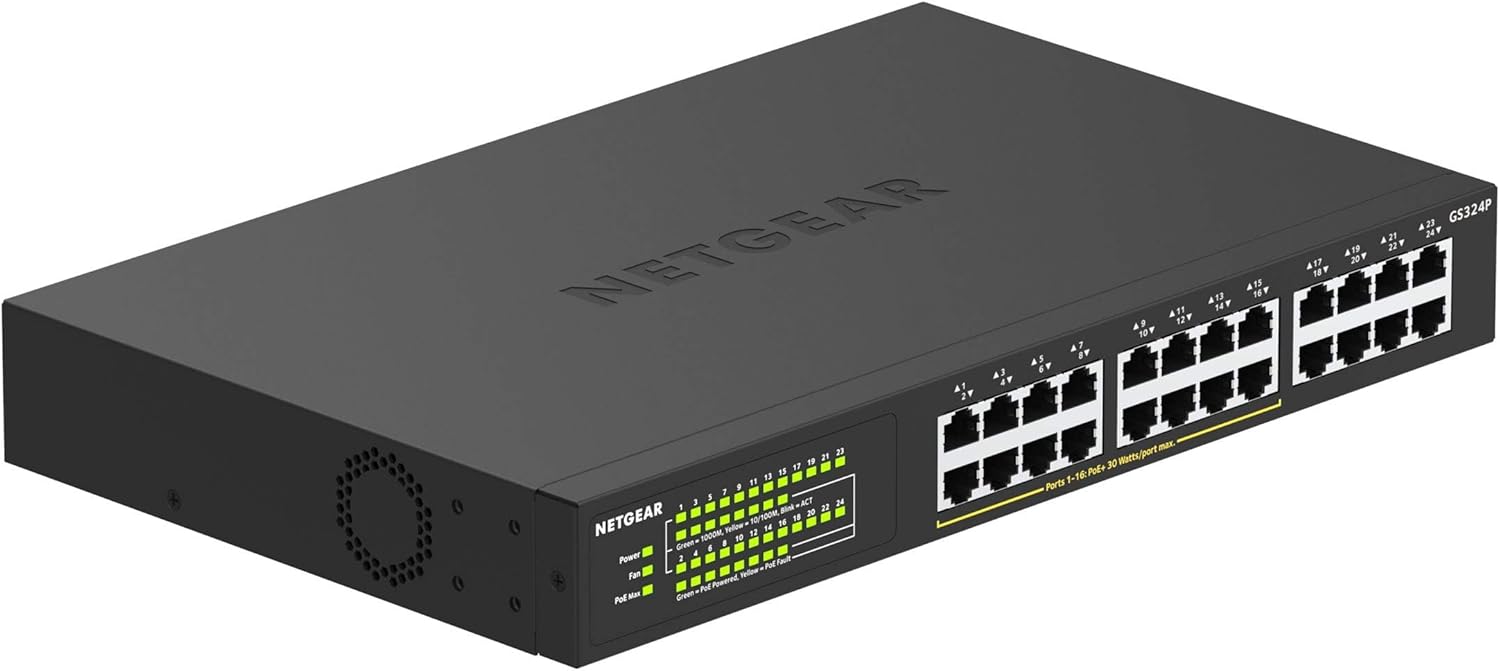 Netgear Switch Ethernet 24 ports PoE Gigabit GS324P avec 16 ports PoE (budget 190 W) boîtier métallique