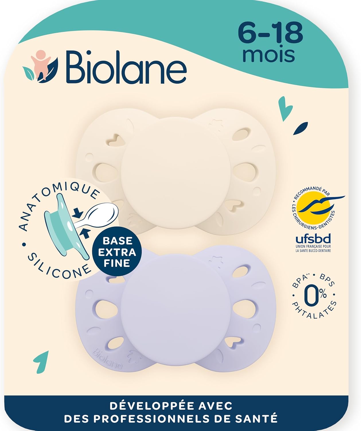 Thumbnail 6 de BIOLANE tétines anatomiques extra-fines réversibles 6 à 18 mois (jaune et beige)