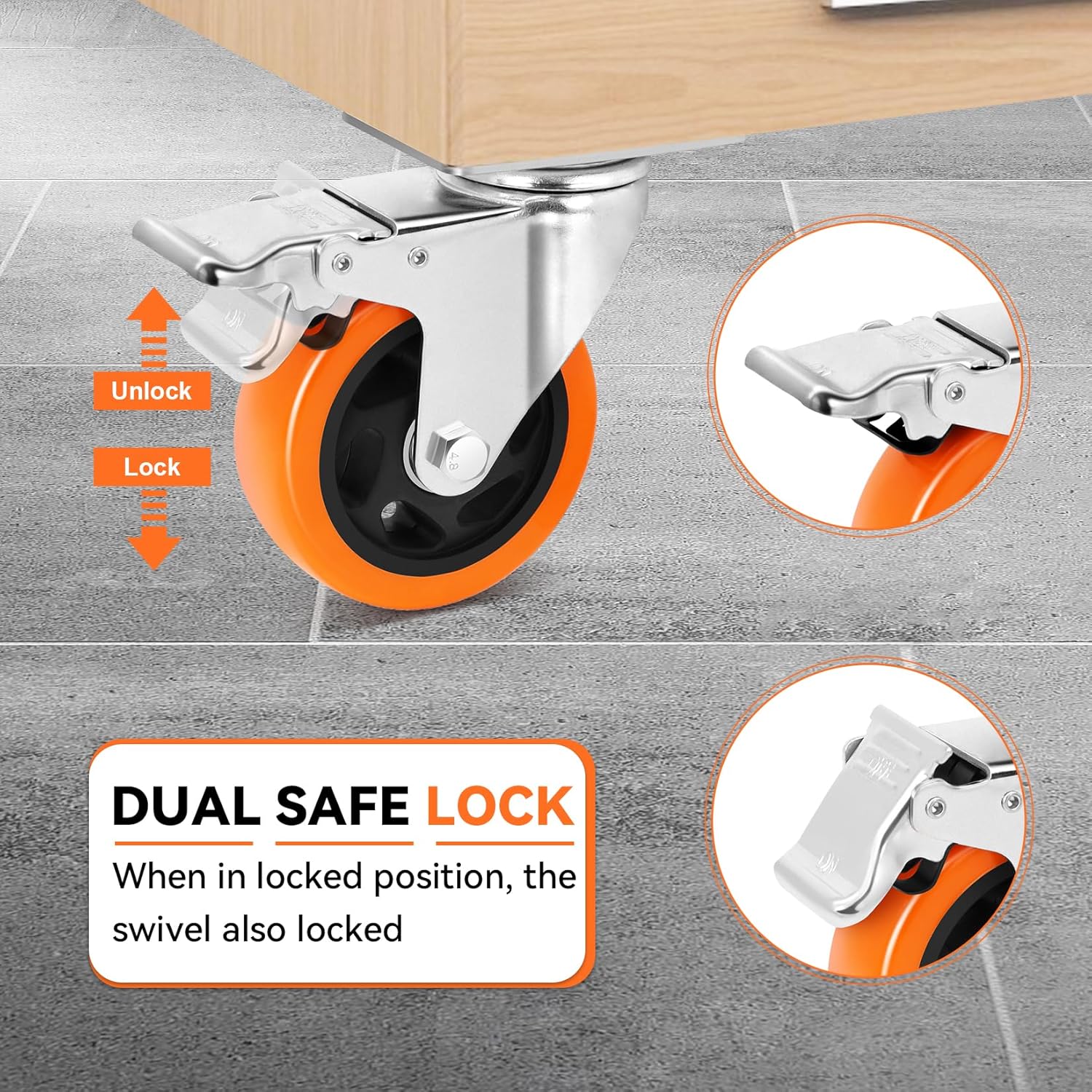 Thumbnail 3 de W B D WEIBIDA 100mm Ruote per Mobili Pesanti – Set di 4 con Freno e Capacità 540 kg