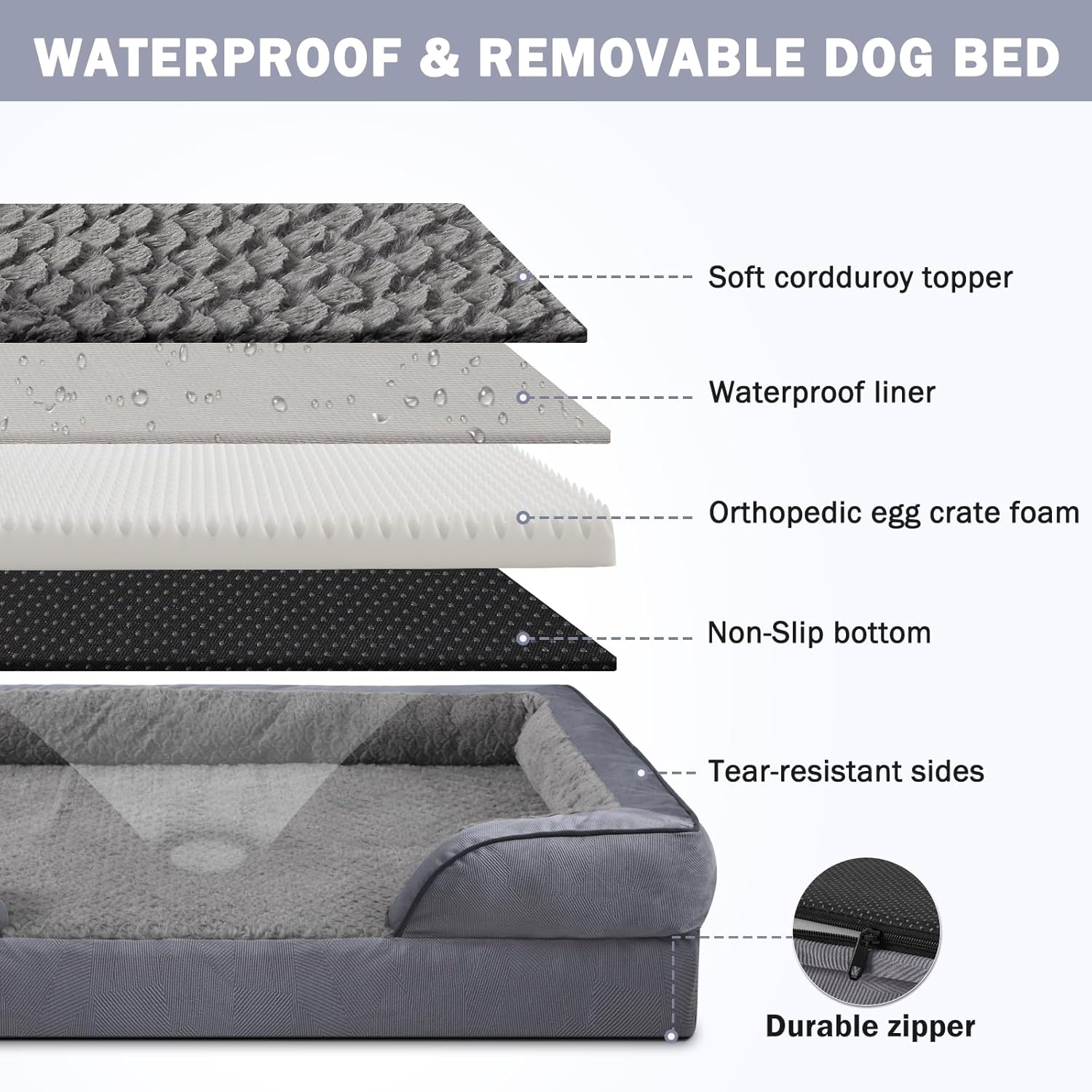 Thumbnail 3 de INVENHO Orthopedic Dog Beds Large & XL Washable Dog Sofa with Egg-Crate Foam