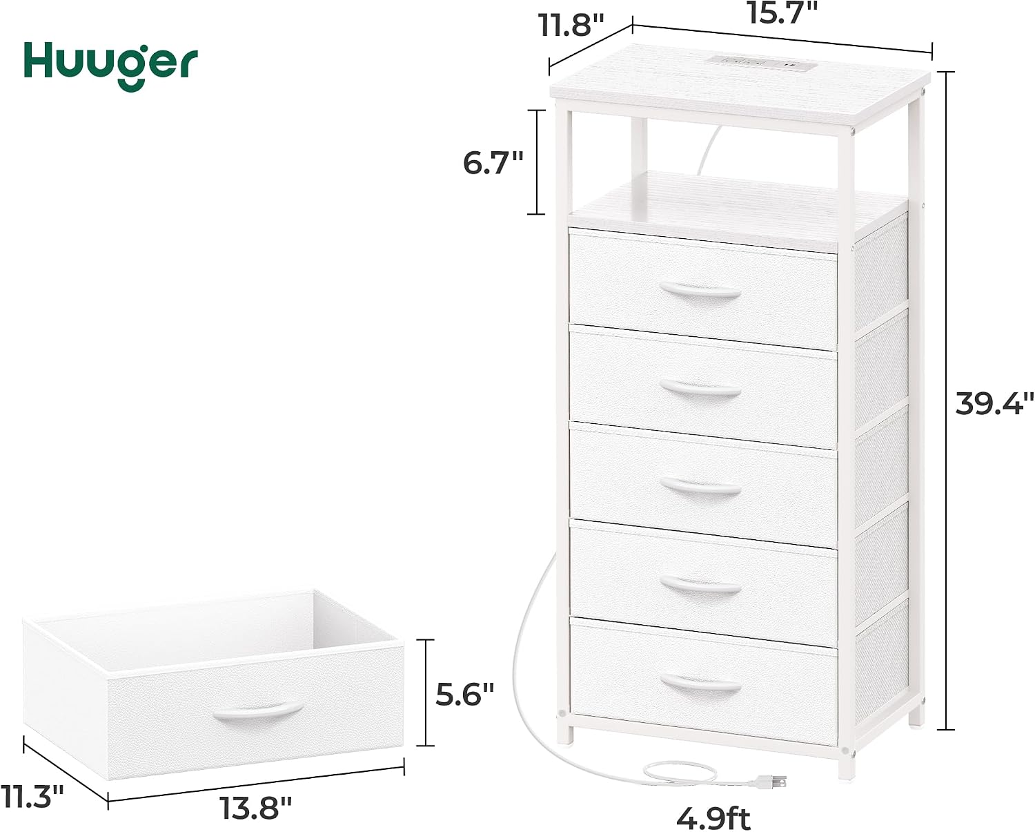 Detalle de Huuger 5-Drawer Tall Dresser with Charging Station