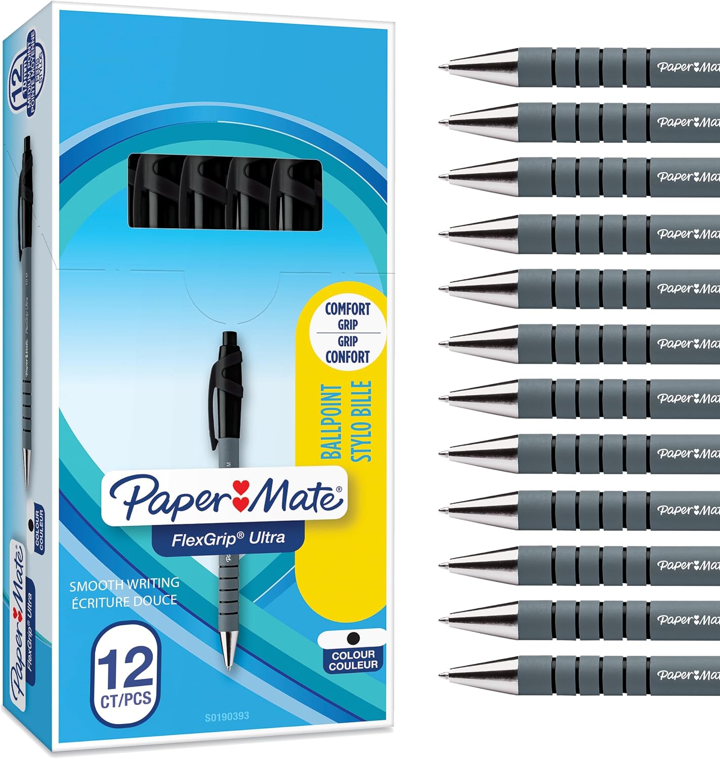 Detalle de Paper Mate Flexgrip Ultra Retractable Ballpoint Pens, 1.0 mm, Black, Pack of 12