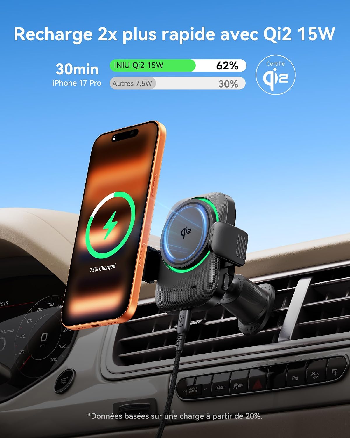 Detalle 2 de INIU Caricatore Wireless Auto Qi2 15W