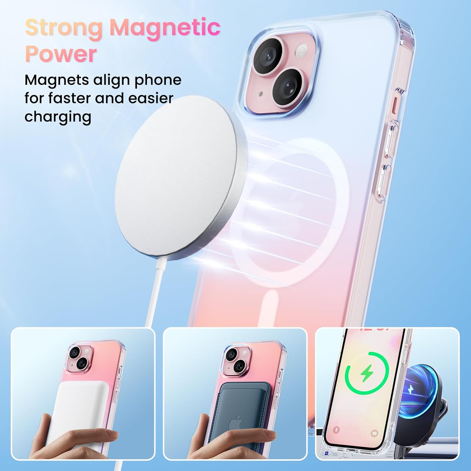 Detalle de ORNARTO Rainbow Iridescent MagSafe Case for iPhone 15 (6.1 inch) – shockproof protective cover