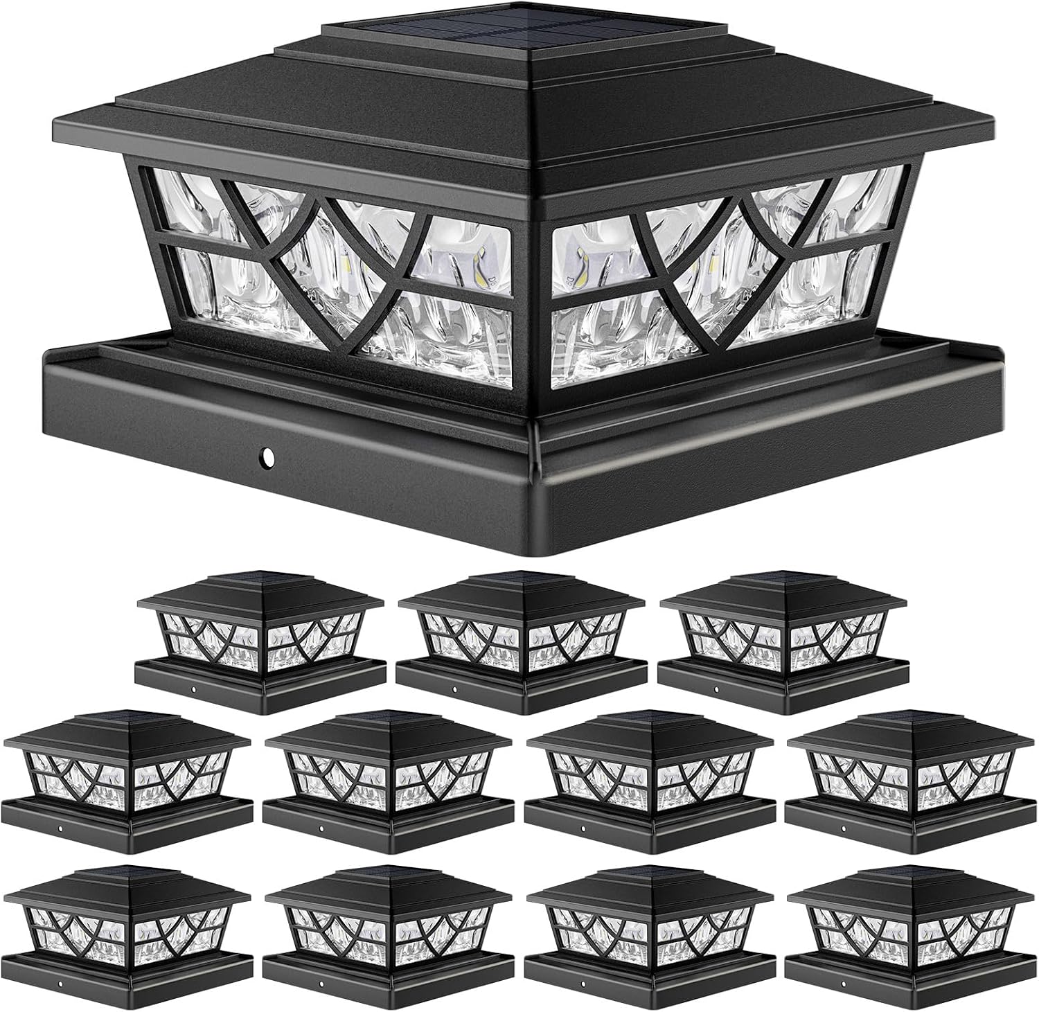 Detalle de APONUO TZ27 Solar Post Cap Lights, 12-Pack, 3000K/6000K, IP65, Black