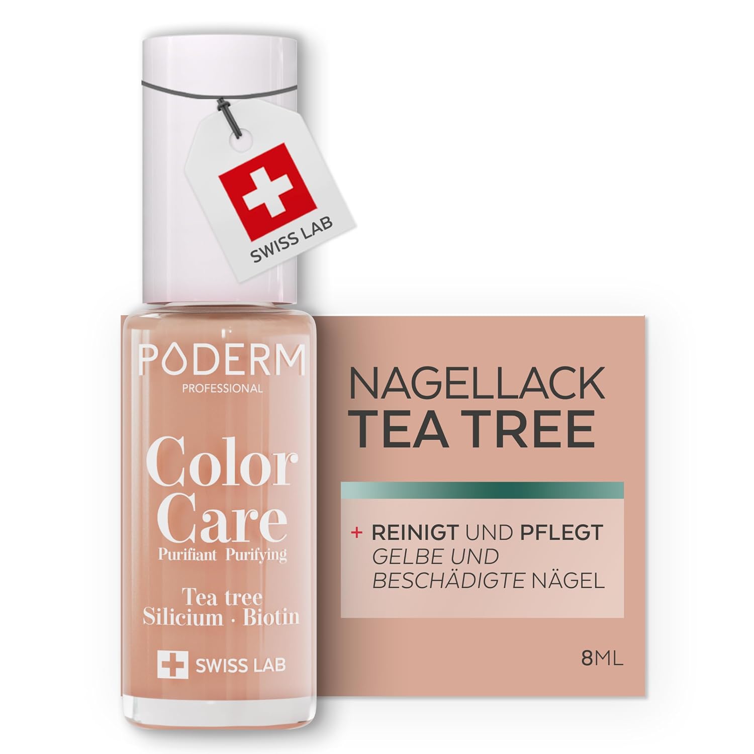 Detalle de PODERM Nagelpilz Nagellack Beige (8 ml) – antimykotisch mit Teebaum, Silizium & Biotin