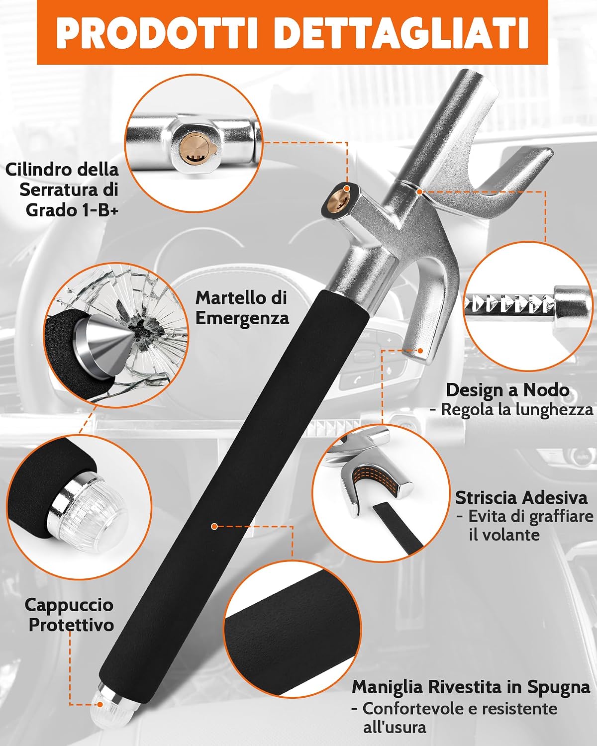 Detalle 2 de Tevlaphee Blocca sterzo universale antifurto con 3 chiavi