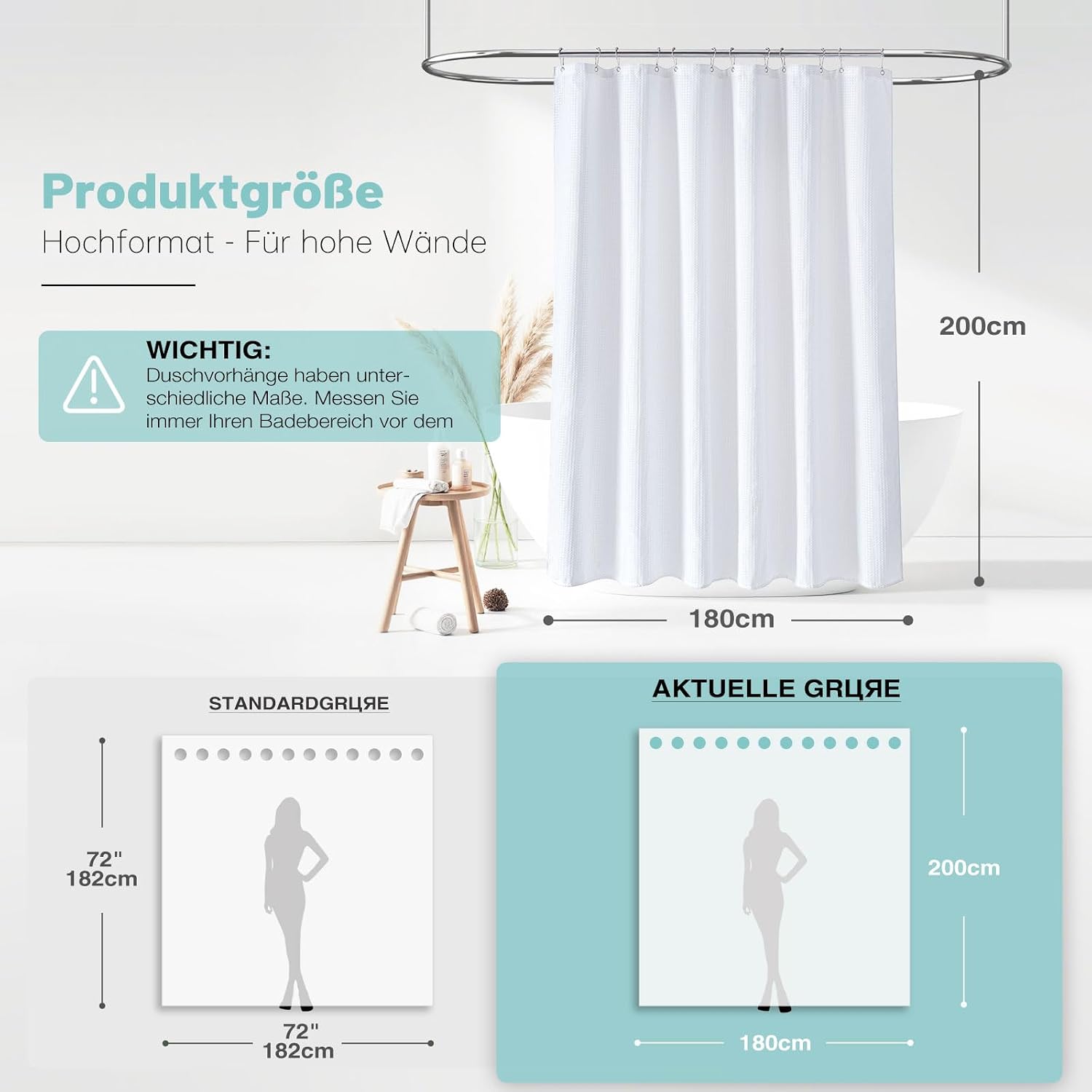 Thumbnail 1 de BTTN Duschvorhang Waffel 180x200 cm – schwerer, blickdichter Textilvorhang mit wasserdichter Innenbeschichtung