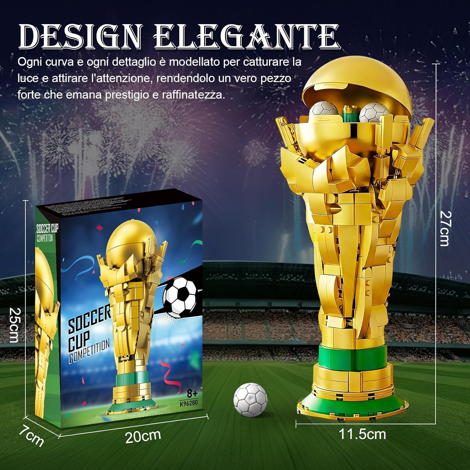 Detalle 2 de Kit di Montaggio del Trofeo da Calcio per Bambini – Modello STEM, Trofeo d'Oro con Sfera Apribile e Palloni Nascosti (26,5 cm)