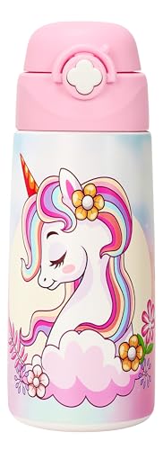 Detalle de Ntswasd Borraccia Termica Bambini 500 ml in Acciaio Inox Unicorno – BPA free, antileak, con cannucia e pulizia