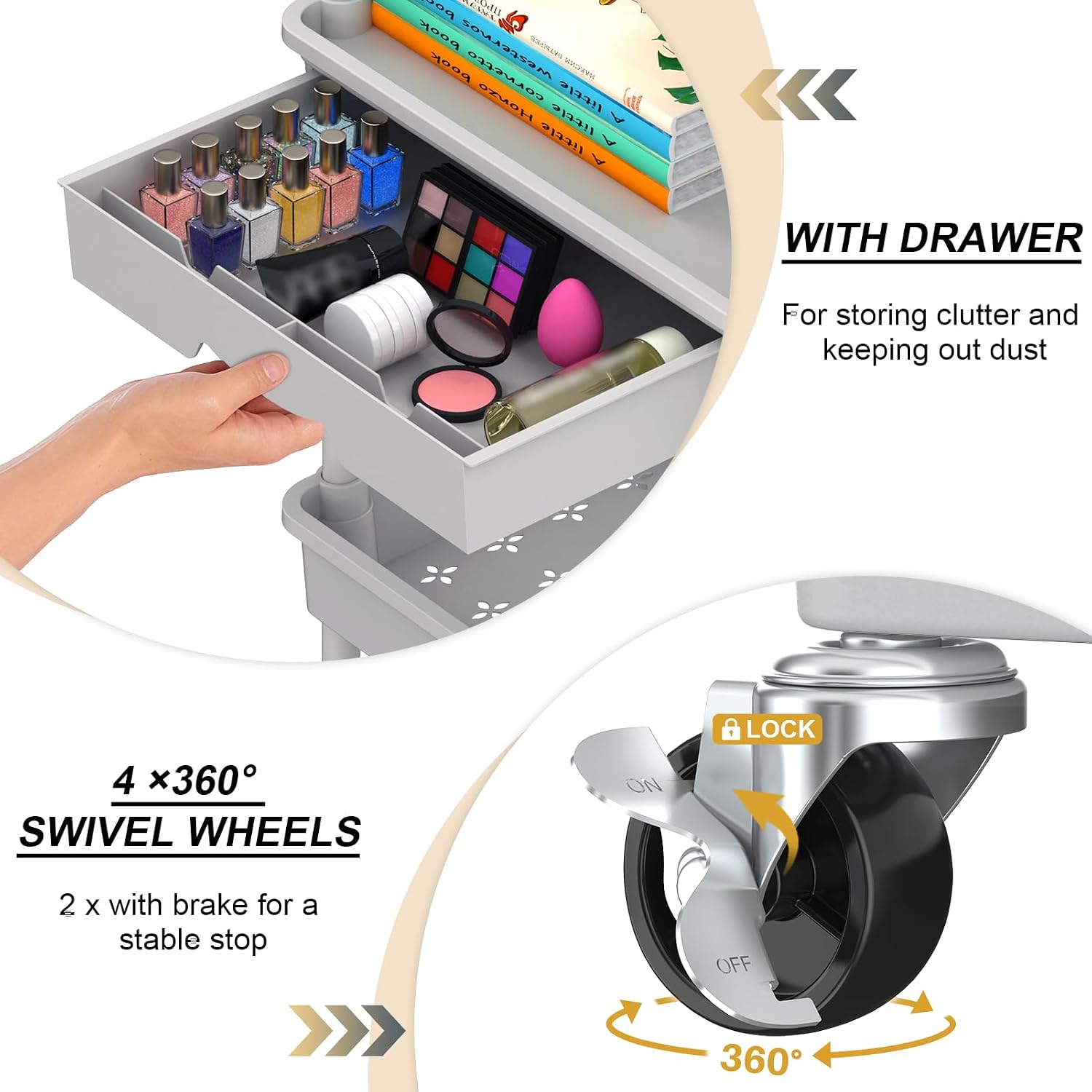 Thumbnail 1 de Goovilla 3 Tier Rolling Utility Cart with Removable Drawer