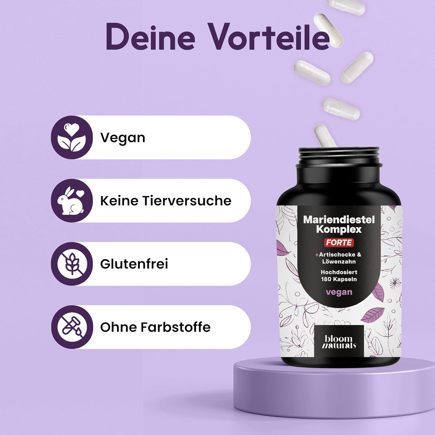 Detalle de Mariendistel Artischocke Löwenzahn Komplex Hochdosiert – 180 Kapseln (3-in-1) Vegan