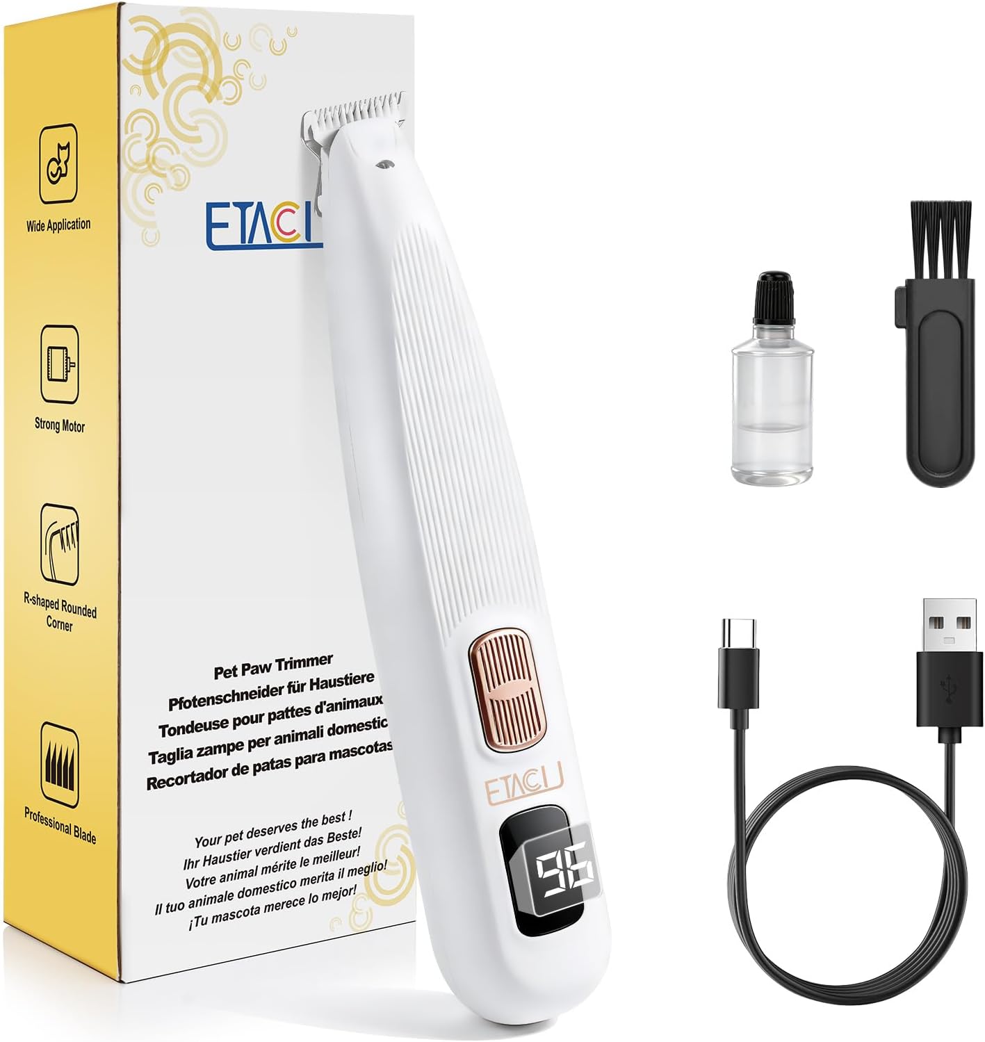 Detalle de ETACCU Dog Paw Trimmer with LED Display – Ultra-Quiet Pet Grooming Clipper for Paws, Eyes, Ears and Small Areas