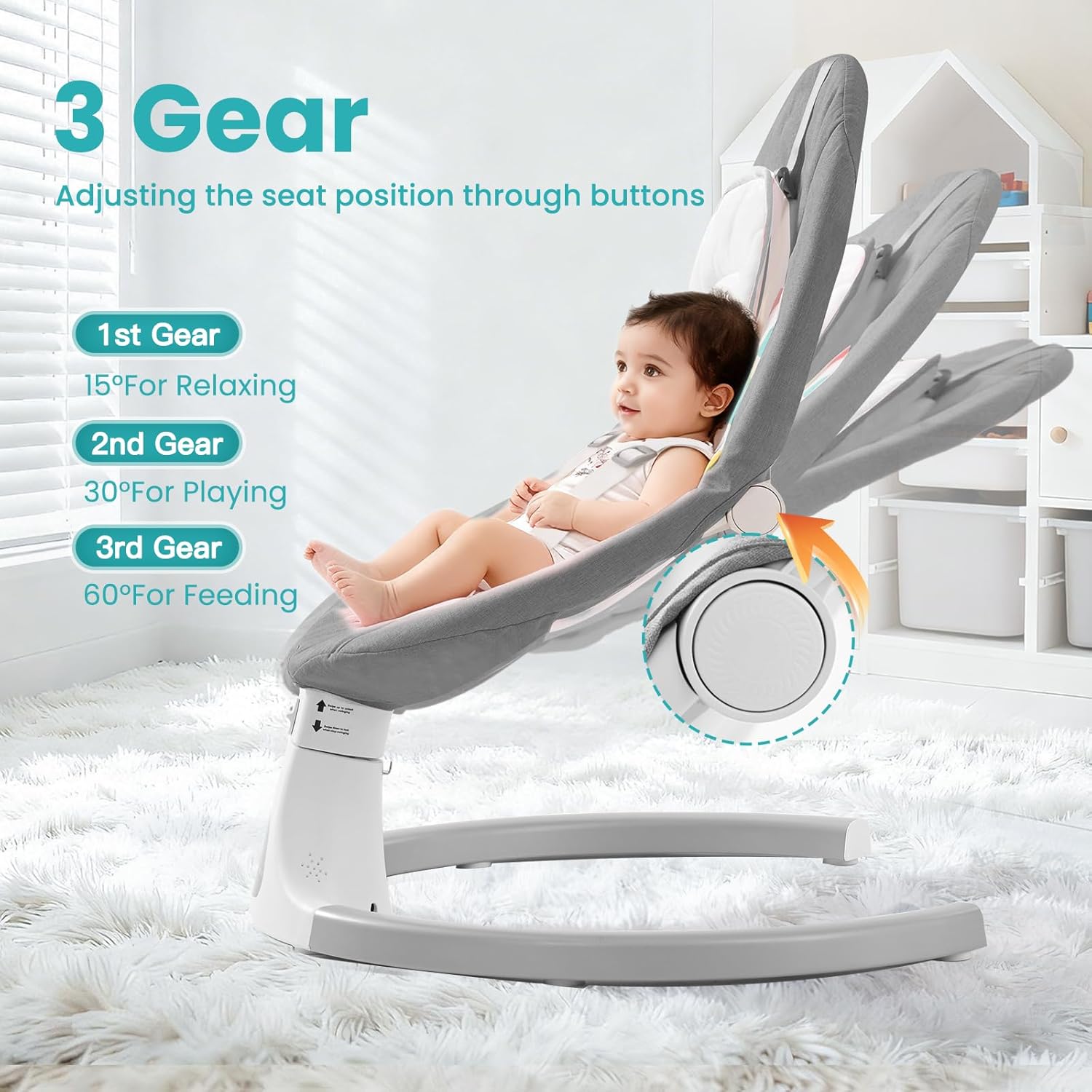 Thumbnail 1 de Baby Bouncer from Birth electric baby swing chair with Bluetooth, 5 swing speeds, 3 recline angles and remote (Grey)