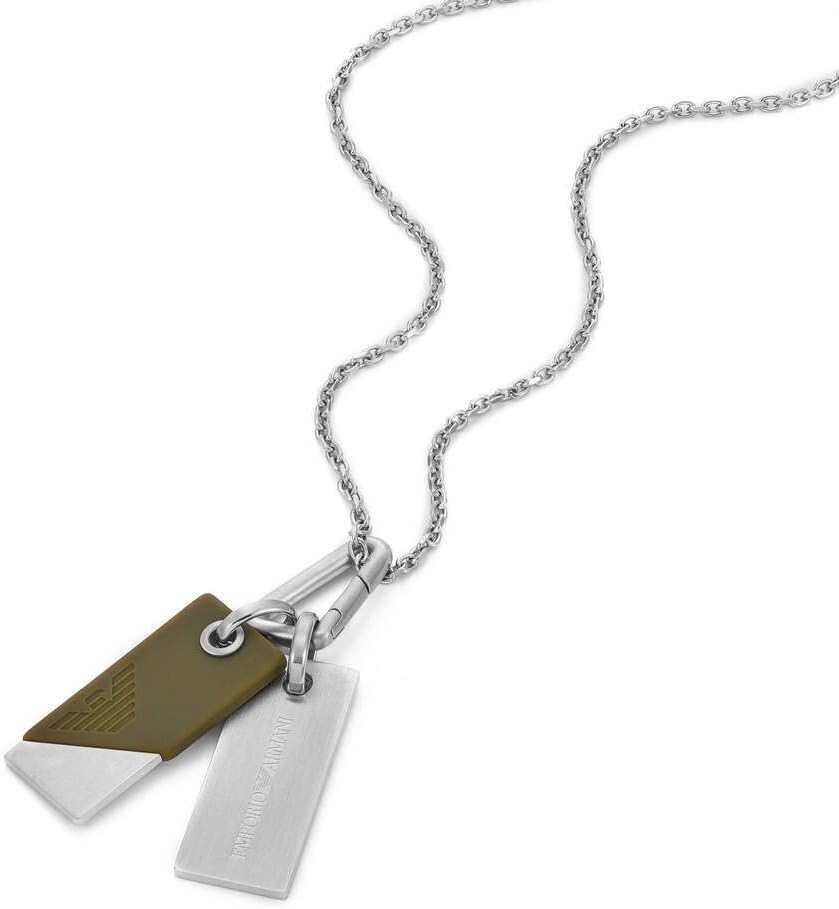 Detalle de Emporio Armani Herren-Edelstahl-Halskette mit Karabinerverschluss – gebürstet, silberfarben