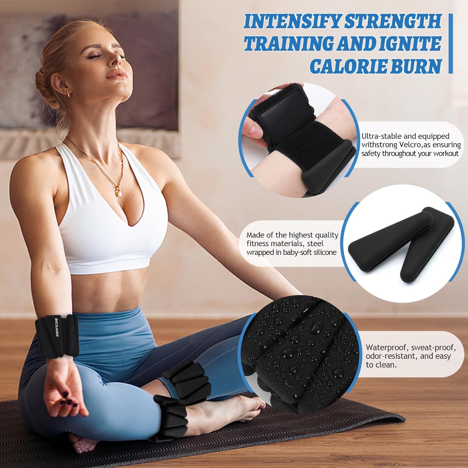 Detalle de BECOJADDE Ankle Weights Set of 2 (1 lb/2 lb/3 lb Each) — Adjustable Wrist Weights for Strength, Yoga, and Cardio