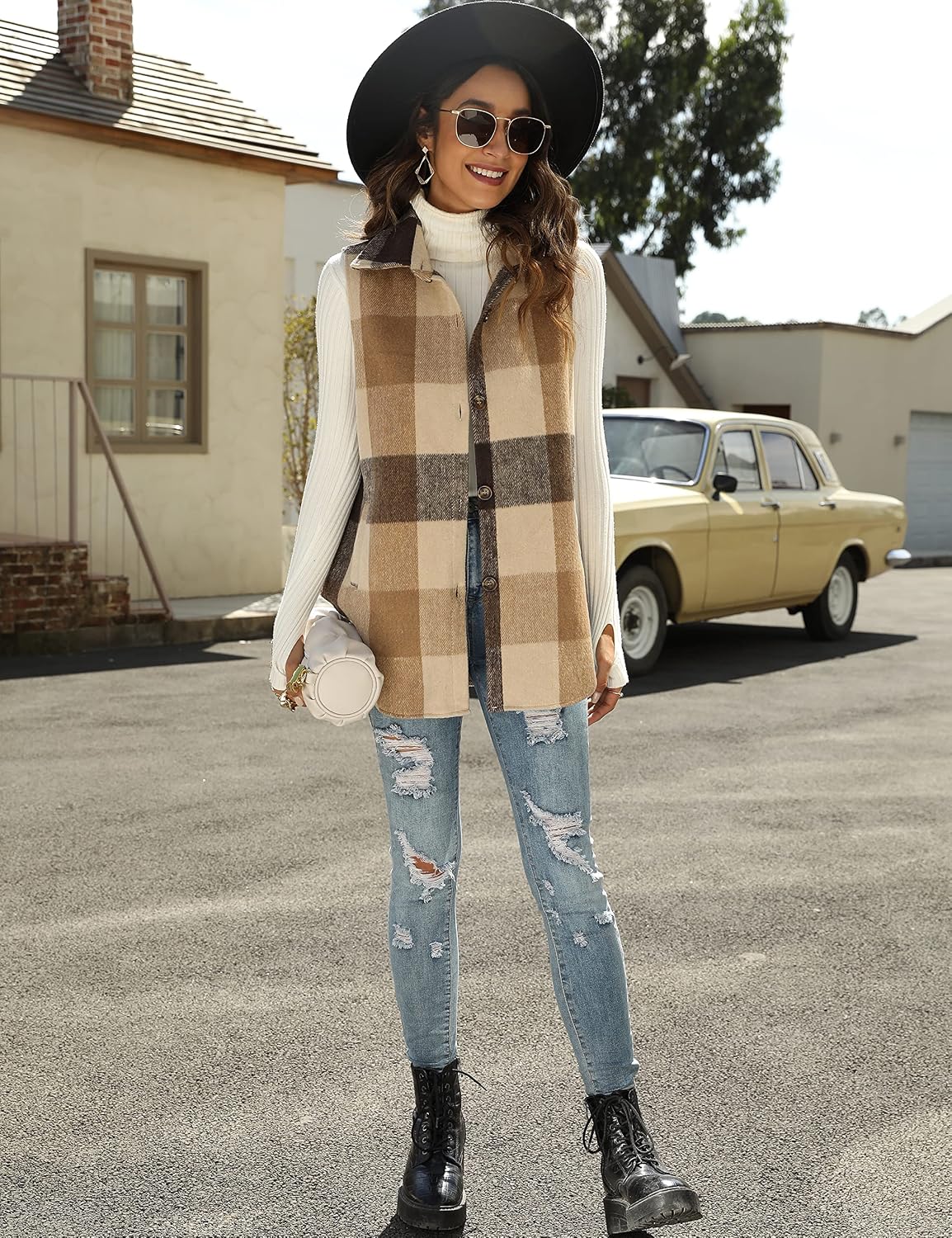 Detalle 1 de Tanming Women's Plaid Vest, Flannel