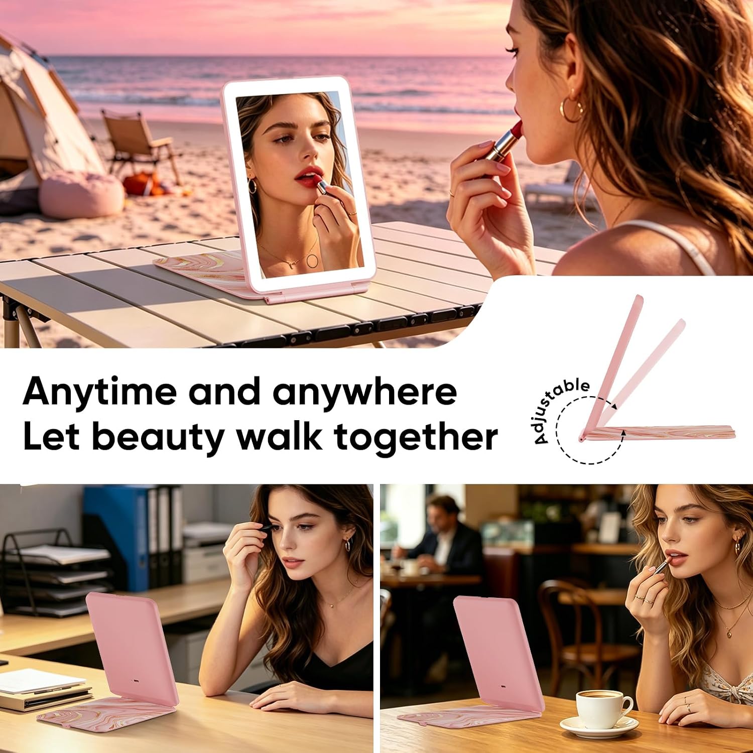 Thumbnail 6 de FUNTOUCH Rechargeable Travel Makeup Mirror, 72 LEDs, 3 Light Colors
