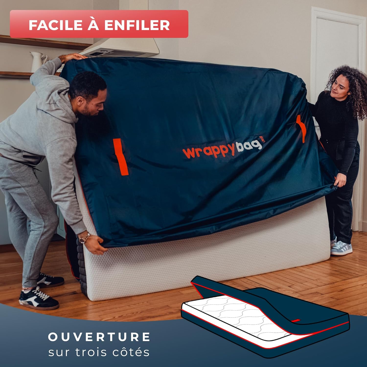 Detalle de WRAPPYBAG – Housse de Protection Imperméable en Polyester Oxford pour Matelas – 90 x 200 cm
