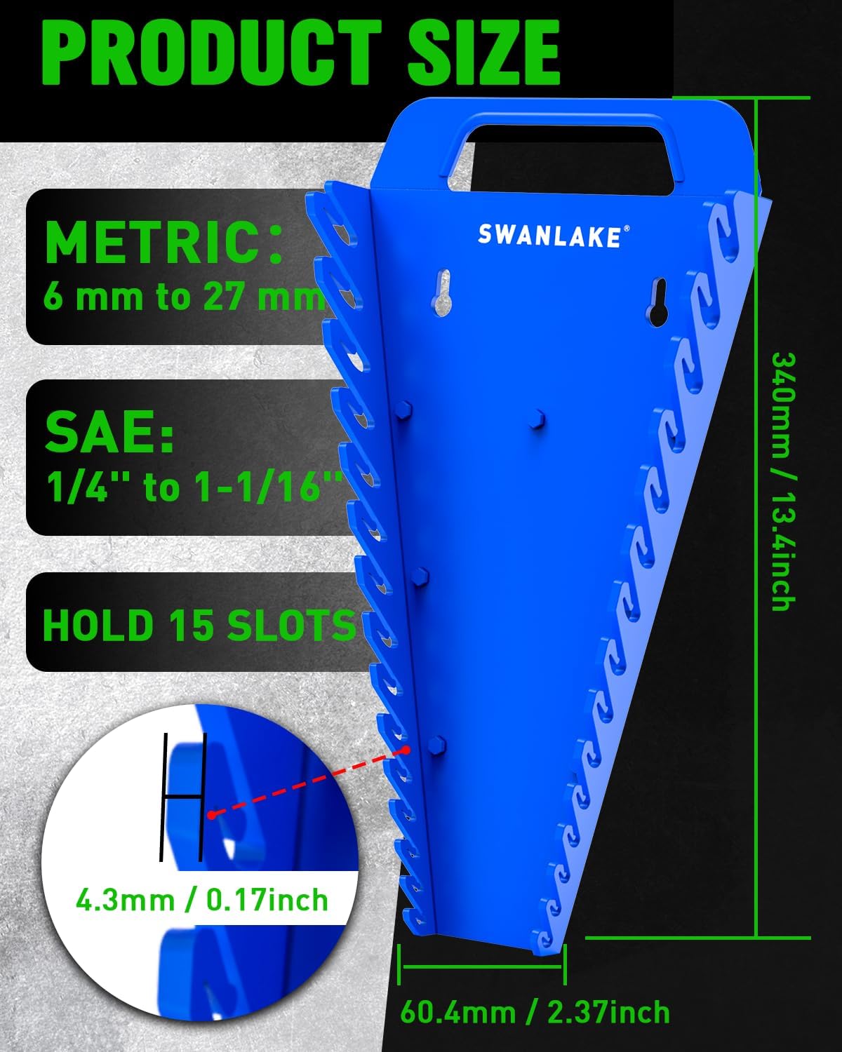 Detalle 2 de SWANLAKE SW-66160AU Magnetic Wrench Organizer, 60 Slots, SAE and Metric
