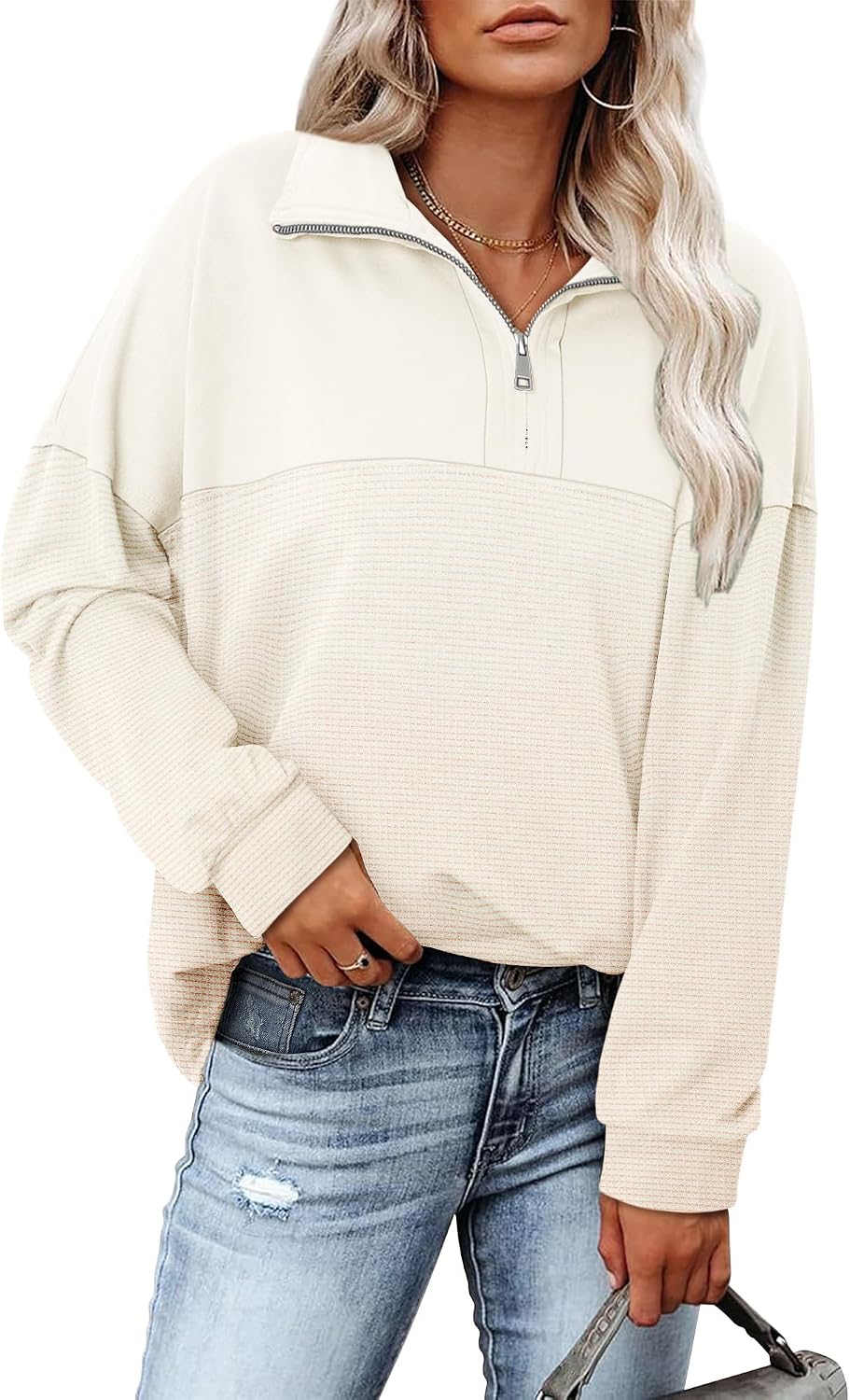 Detalle 2 de CHICZONE women’s oversized quarter-zip sweatshirt (soft cotton-blend) for everyday wear