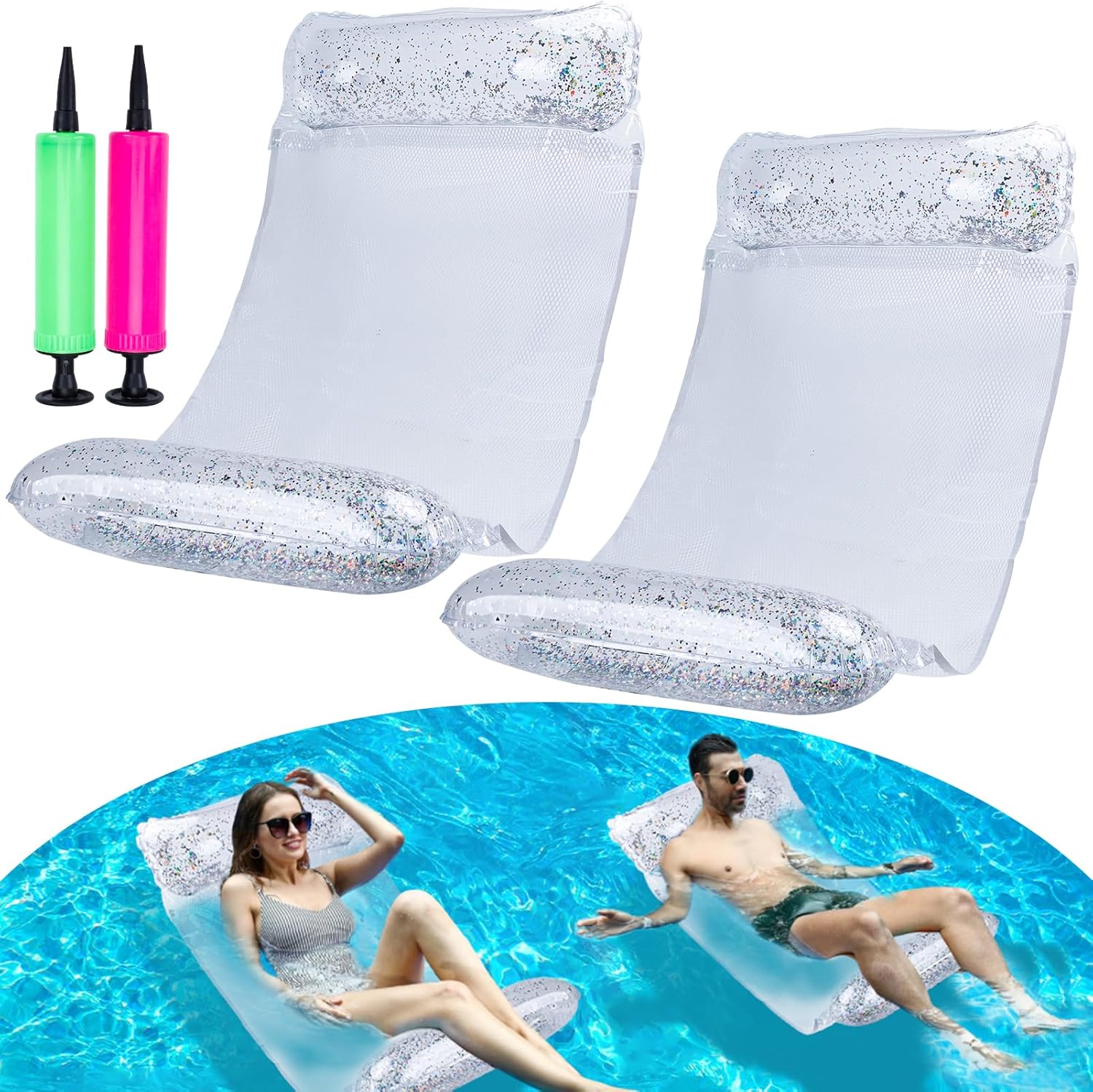 CYFIE Amaca galleggiante con rete gonfiabile 4-in-1: relax e divertimento per piscina e spiaggia