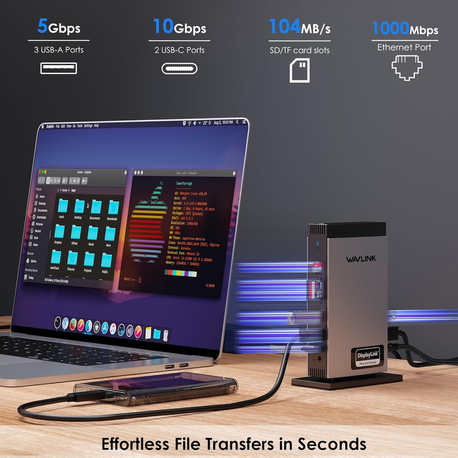 Thumbnail 4 de Wavlink USB C Laptop Docking Station with 3 HDMI (DisplayLink triple monitor, up to 4K60Hz) + 5 USB ports