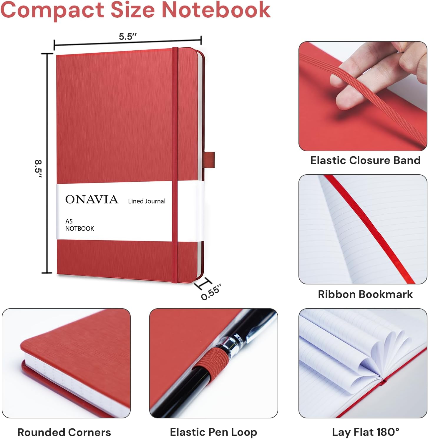 Thumbnail 1 de ONAVIA A5 Lined Journal Notebook 160 Pages