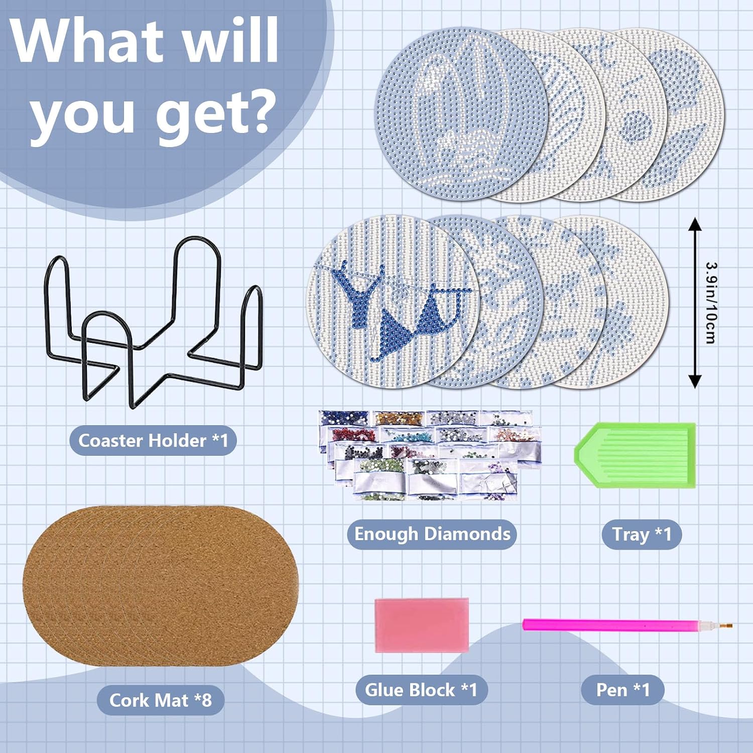 Detalle de HMZephitiquc Beach Diamond Art Coaster Kit, 8-Piece Set with Holder