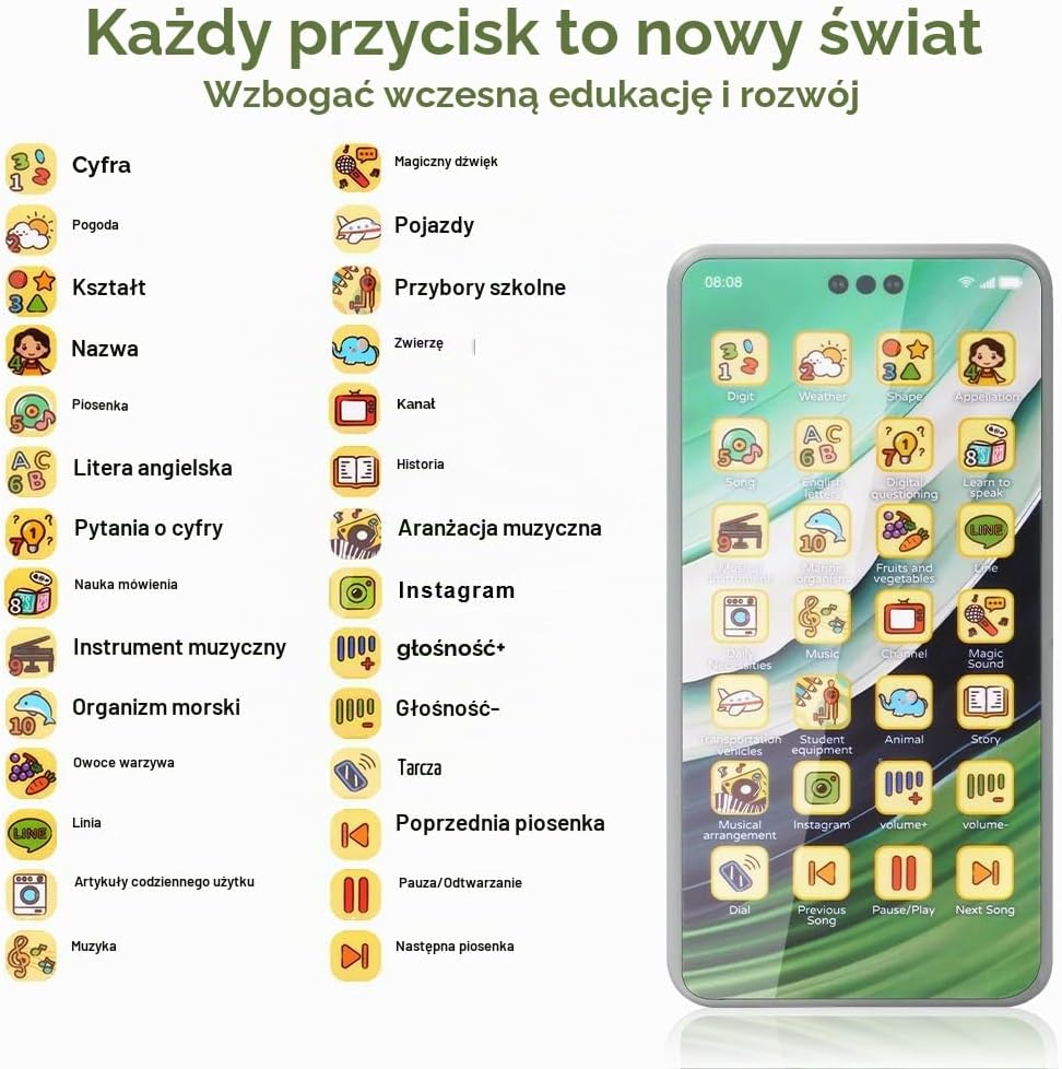 Detalle de Aolso 4293016 – zabawkowy telefon edukacyjny z dźwiękami i diodami LED