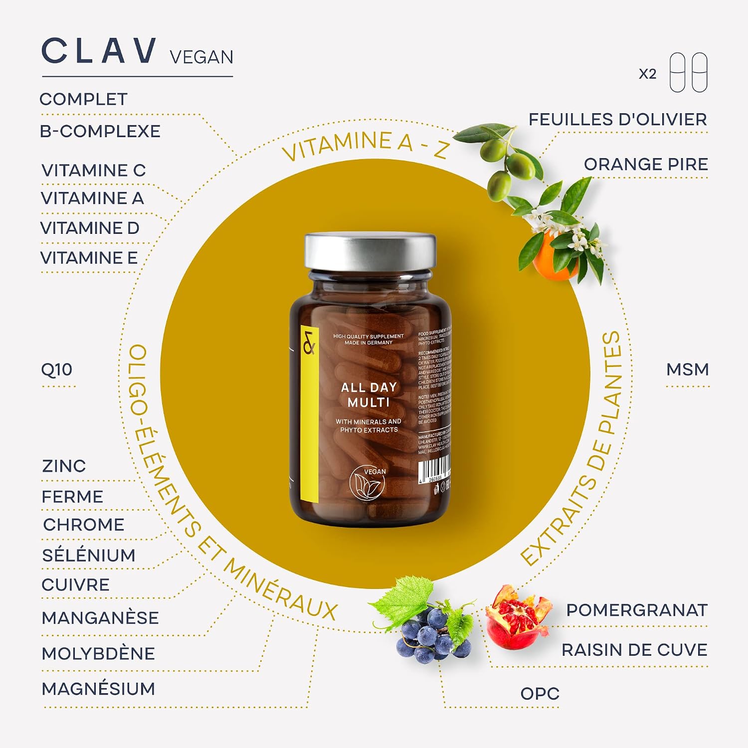 Detalle de All Day Multi Multivitamines et Minéraux Complexe A–Z (30 précieuses) pour femme & homme — Végétalien