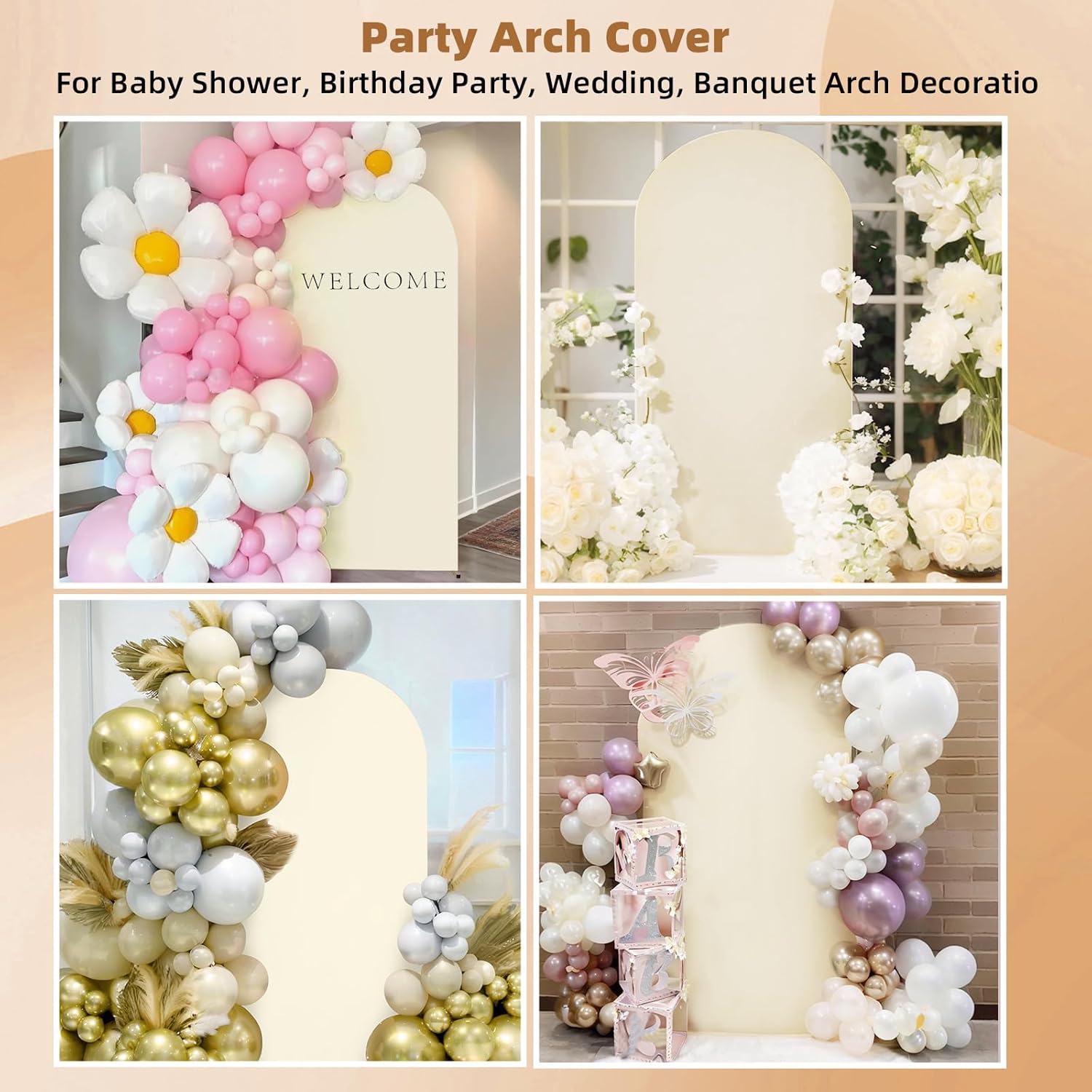 Thumbnail 4 de HEMMOTOP 7.2 ft Beige Arch Backdrop Cover (No Arch Stand) — Ivory Stretch Spandex Cover for Balloon & Event Arches