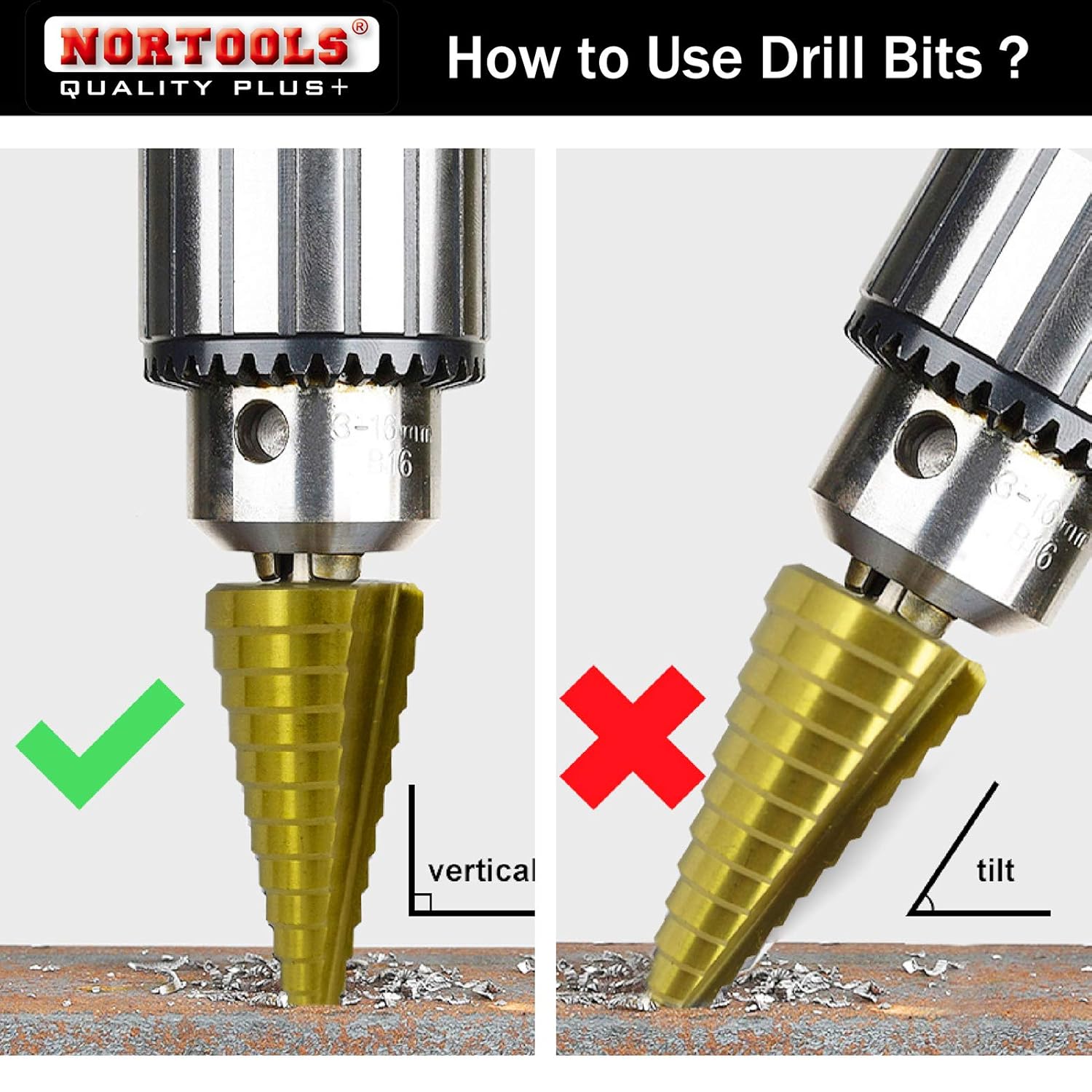 Thumbnail 5 de NORTOOLS Stufenbohrer-Set, 2 Stück – Hochgeschwindigkeits-Stahl, TiN-beschichtet, 1/4-Zoll-Schaft
