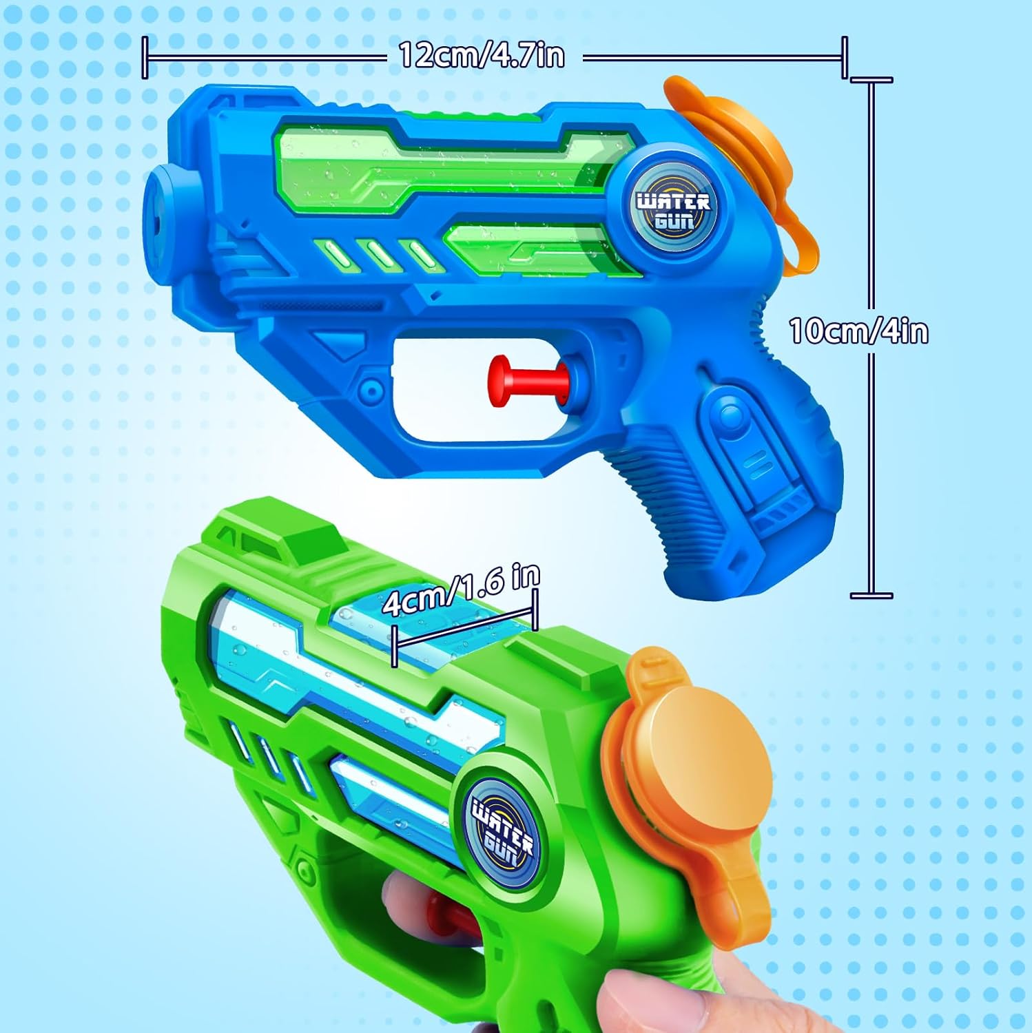 Detalle 2 de Pistole Acqua Doviden_Mini per Bambini – Set da 6 pezzi, gittata 7 m, giochi estivi in piscina/spiaggia