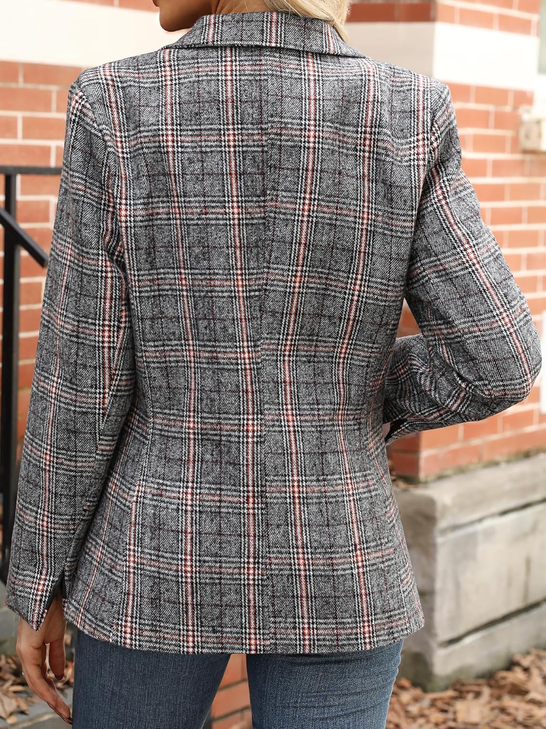 Detalle 2 de ELLEVEN Lapel Collar Plaid Blazer 👔
