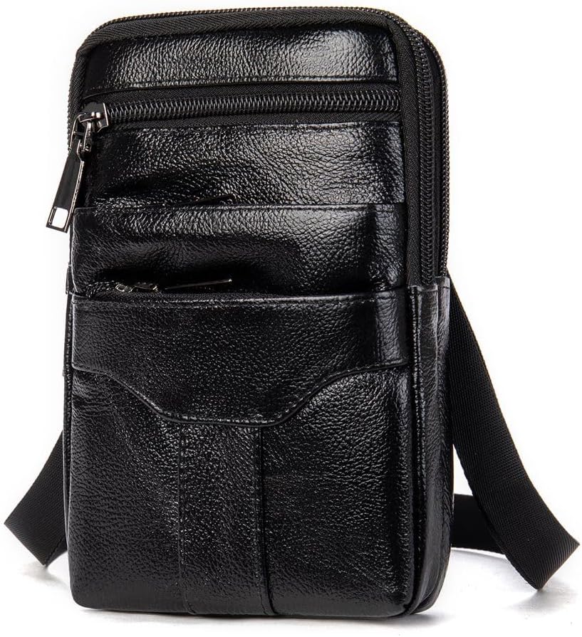 Detalle de Herren Handy Gürteltasche mit Gürtelclip – Leder Crossbody/Brusttasche mit viel Stauraum
