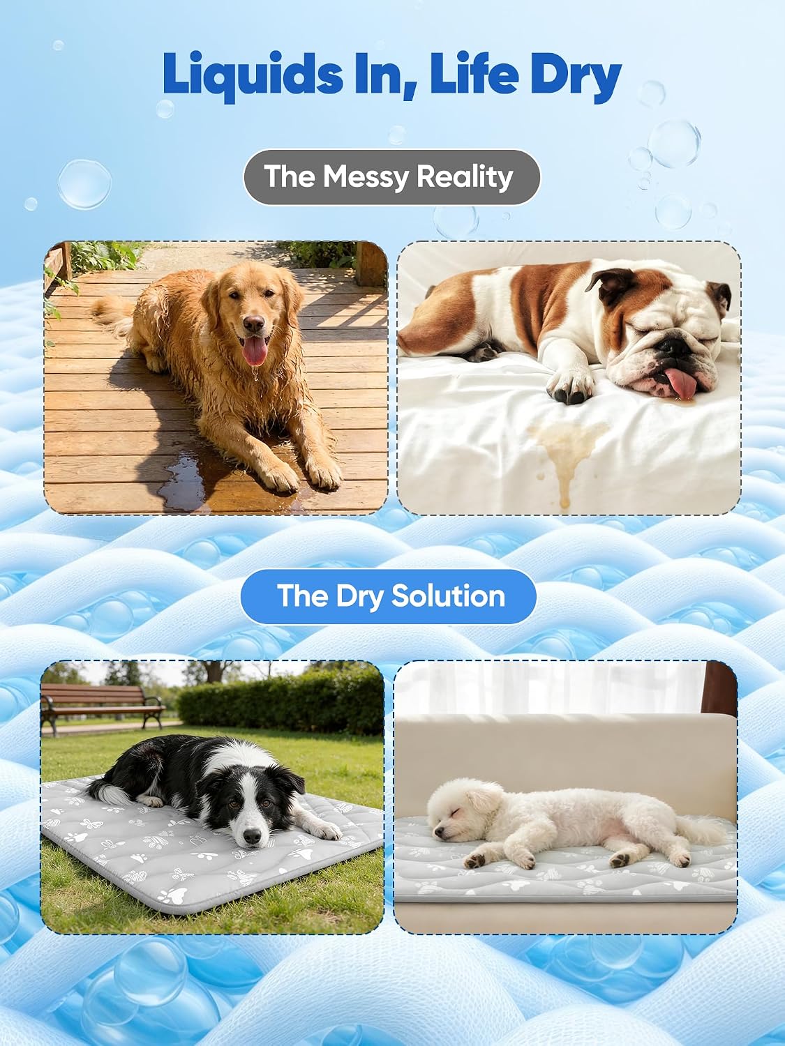Detalle de Rywell PE-PM-0013-GY-RY-XL Dog Cooling Mat, 44 x 32 in, Washable