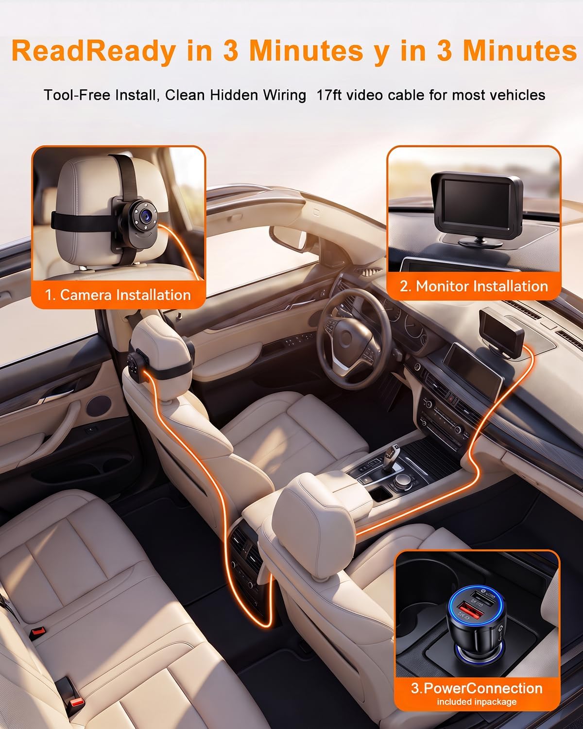 Thumbnail 6 de CUKIY 008 Baby Car Camera, 1080p Wired Monitor with 150° View