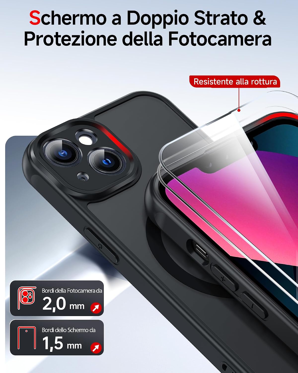 Thumbnail 3 de LeYi Cover magnetica per iPhone 13 con 2 pezzi di vetro temperato, posteriore opaco anti-impronte nero