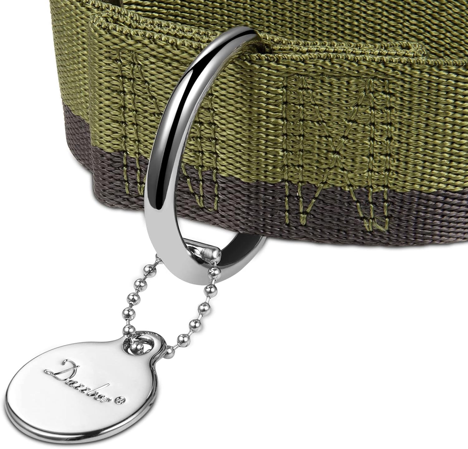 Detalle de Dazzber Martingale Collar – 4cm Wide, Extra Strong Nylon No-Pull Dog Collar (Large, 43–66 cm) in Military Green with 2-Colour Stripe