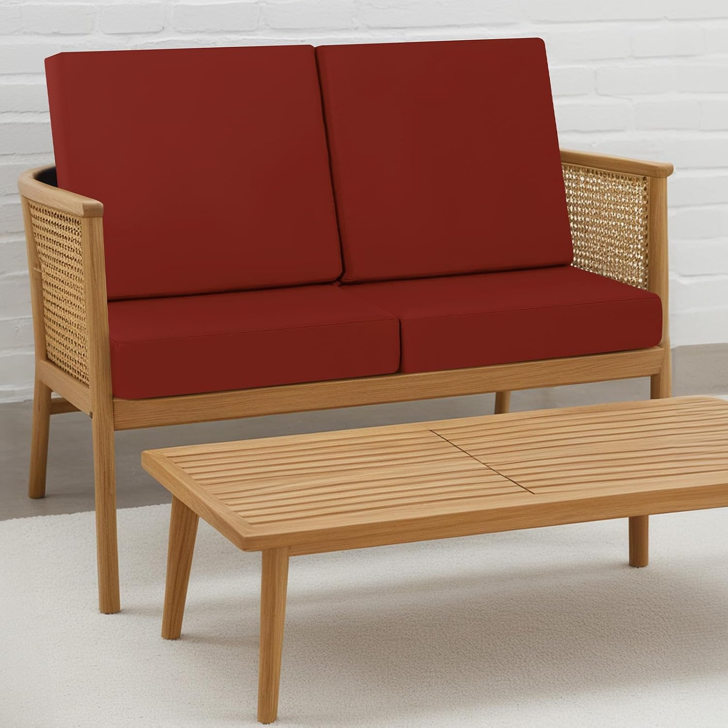 Detalle de PRIMEPATIO Stuhlkissen 45x45 cm – 2er Set für den Außenbereich, wasserdicht, Memory-Schaum, Ziegelrot
