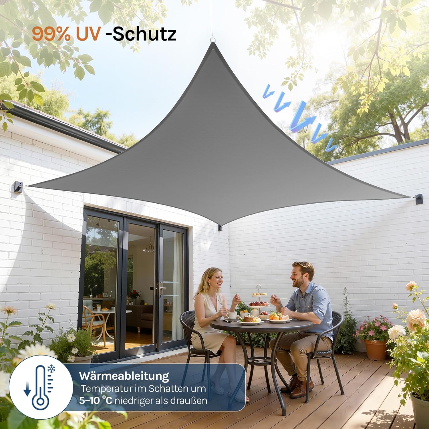 Thumbnail 5 de WOLTU Sonnensegel Rechteck 4x6 m grau – wasserabweisend mit UV-Schutz für Garten, Terrasse & Camping