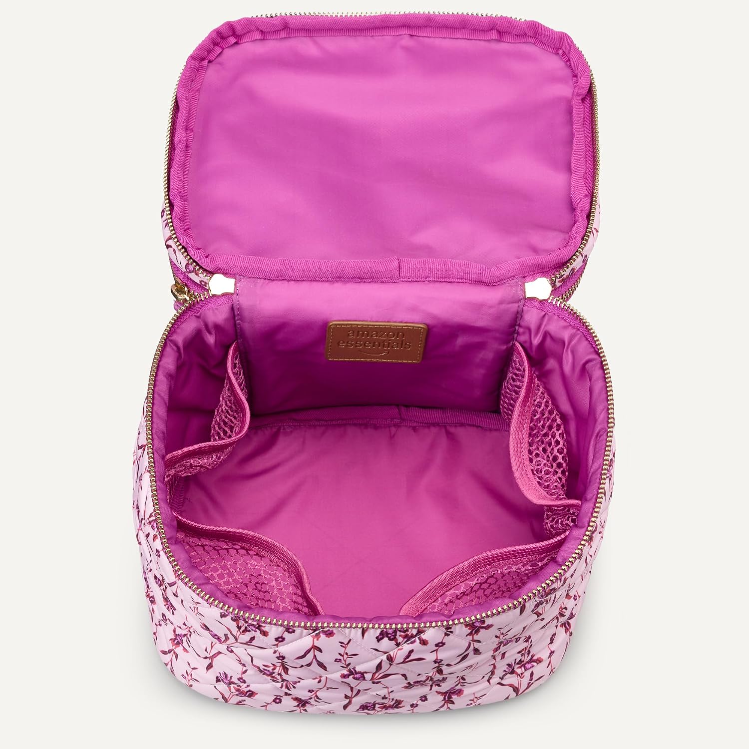 Detalle de Amazon Essentials Damen gesteppt Multifunktionale Kosmetiktasche mit Pinsel Fächern – Organizer für Schminktisch & Reise